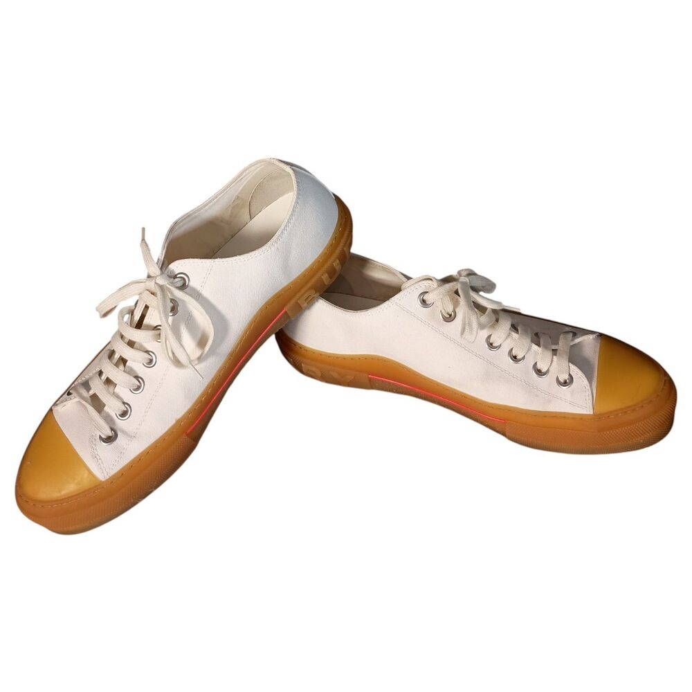 Burberry Jack Sneakers Shoes Mens 45.5/US 11.5 White Cotton Low Top Lace Up Logo - Picture 6 of 16